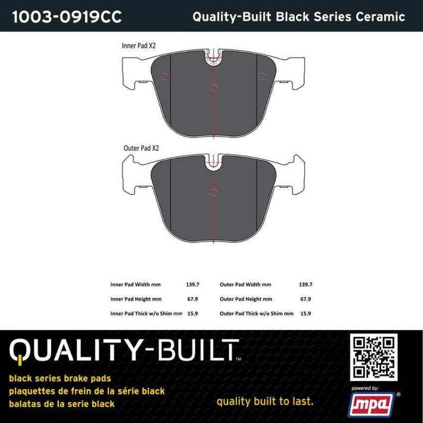 MPA 1003-0919CC Quality-Built Black Series Ceramic Brake Pads w/ Hardware