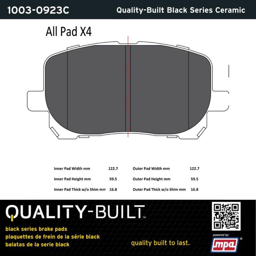 MPA 1003-0923C Quality-Built Black Series Ceramic Brake Pads w/ Hardware