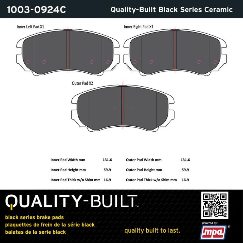 MPA 1003-0924C Quality-Built Black Series Ceramic Brake Pads w/ Hardware