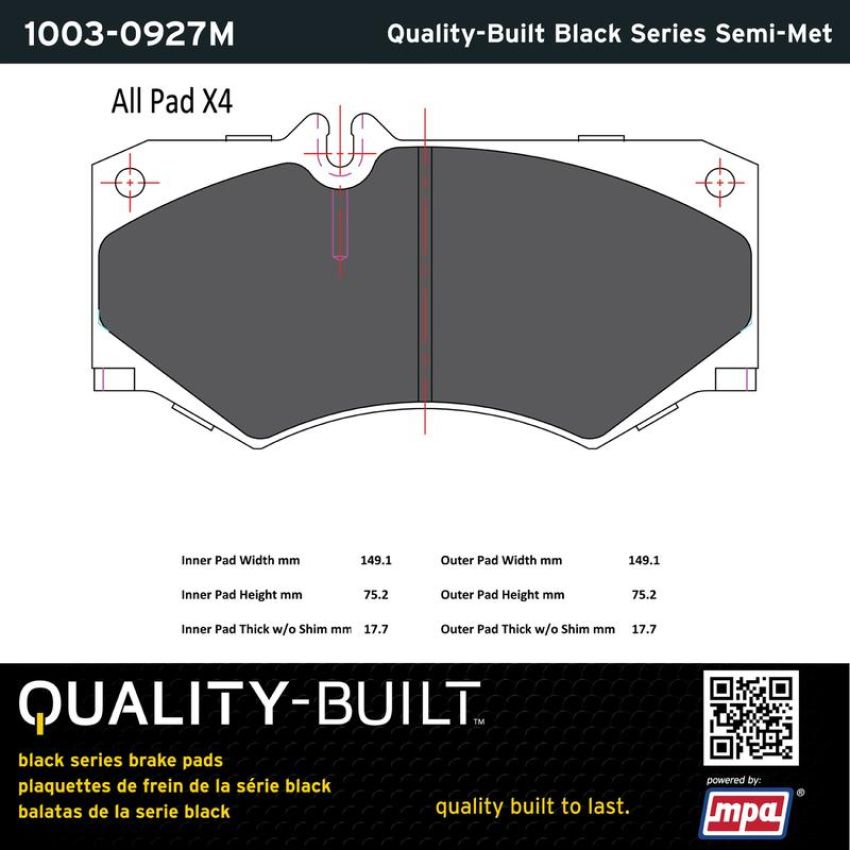 MPA 1003-0927M Quality-Built Black Series Semi-Metallic Brake Pads