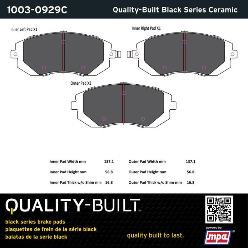 MPA 1003-0929C Quality-Built Black Series Ceramic Brake Pads w/ Hardware