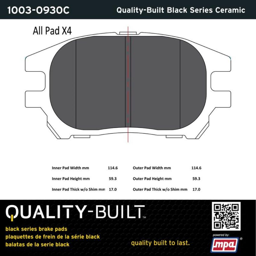 MPA 1003-0930C Quality-Built Black Series Ceramic Brake Pads w/ Hardware