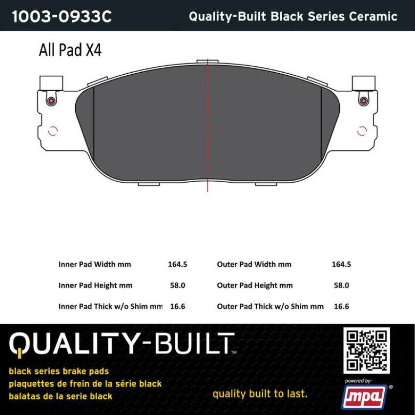 MPA 1003-0933C Quality-Built Black Series Ceramic Brake Pads