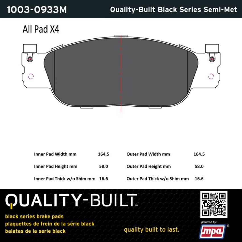 MPA 1003-0933M Quality-Built Black Series Semi-Metallic Brake Pads