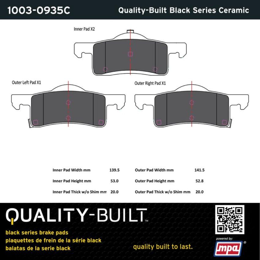 MPA 1003-0935C Quality-Built Black Series Ceramic Brake Pads w/ Hardware