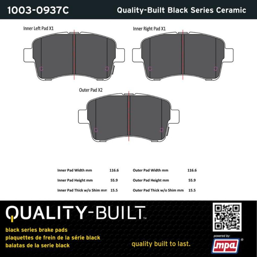 MPA 1003-0937C Quality-Built Black Series Ceramic Brake Pads w/ Hardware