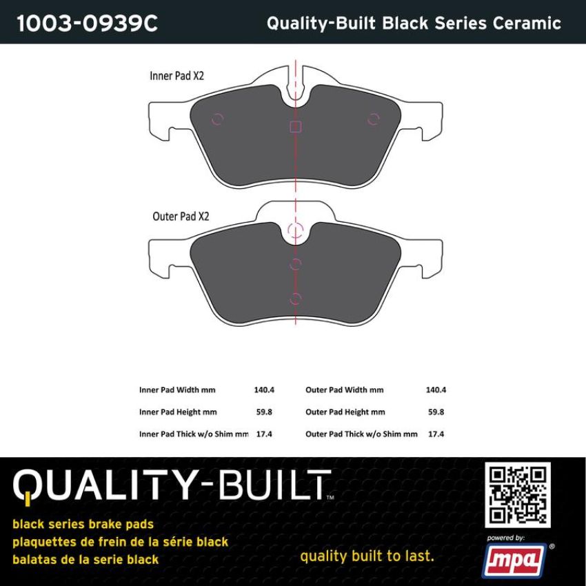 MPA 1003-0939C Quality-Built Black Series Ceramic Brake Pads w/ Hardware