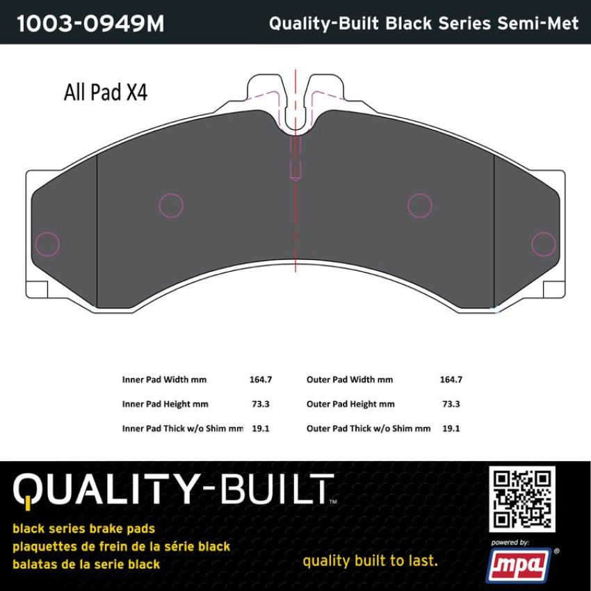 MPA 1003-0949M Quality-Built Black Series Semi-Metallic Brake Pads