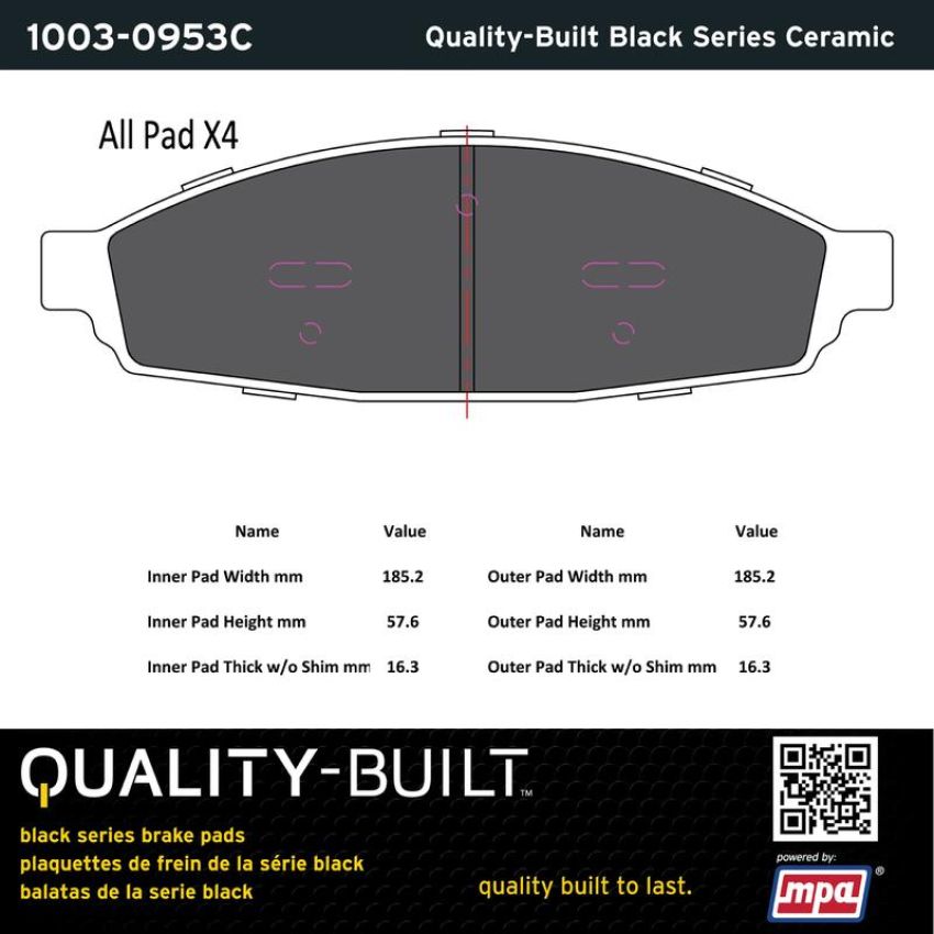MPA 1003-0953C Quality-Built Black Series Ceramic Brake Pads w/ Hardware