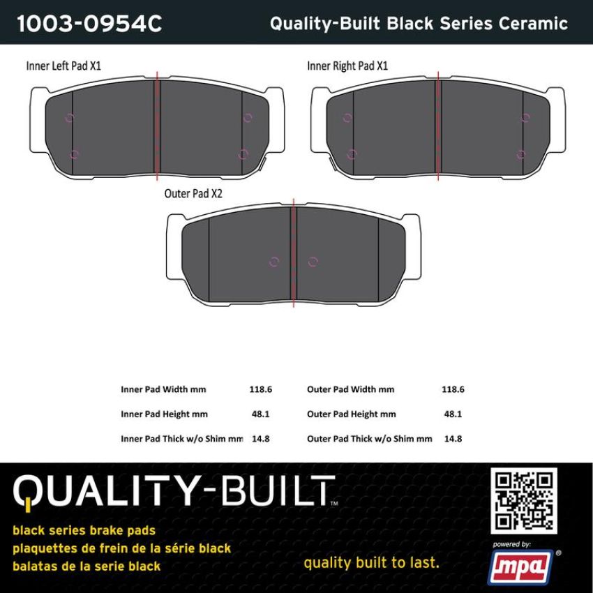 MPA 1003-0954C Quality-Built Black Series Ceramic Brake Pads w/ Hardware