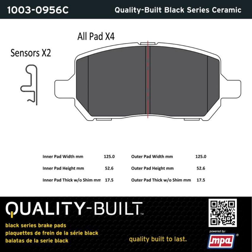 MPA 1003-0956C Quality-Built Black Series Ceramic Brake Pads w/ Hardware