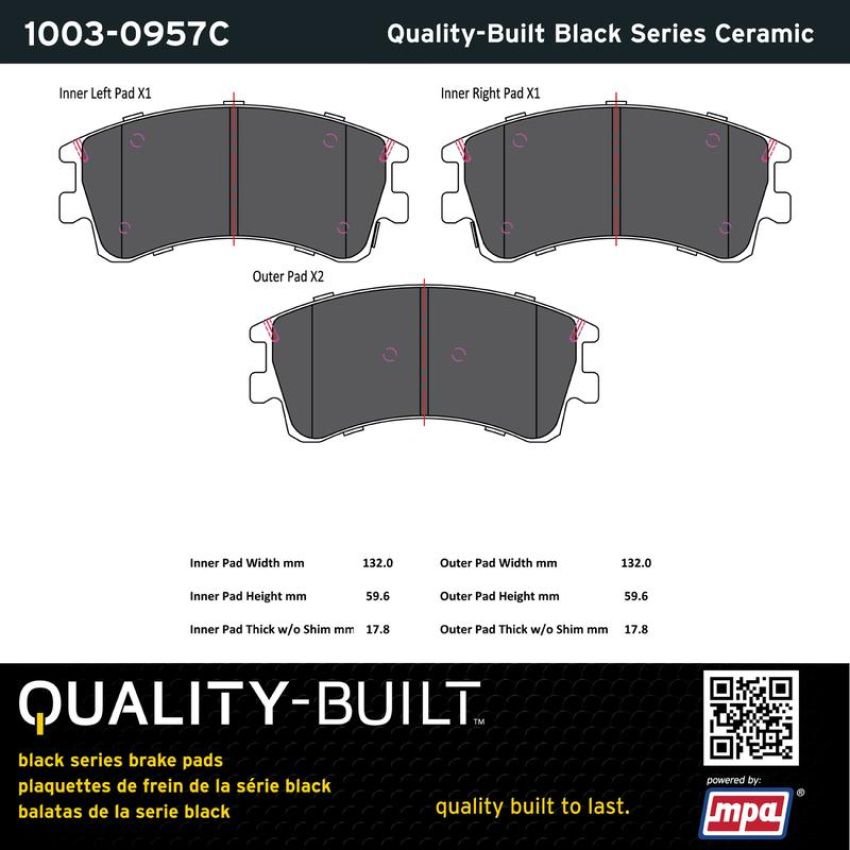 MPA 1003-0957C Quality-Built Black Series Ceramic Brake Pads w/ Hardware