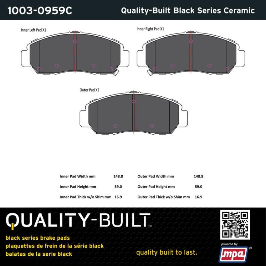 MPA 1003-0959C Quality-Built Black Series Ceramic Brake Pads w/ Hardware