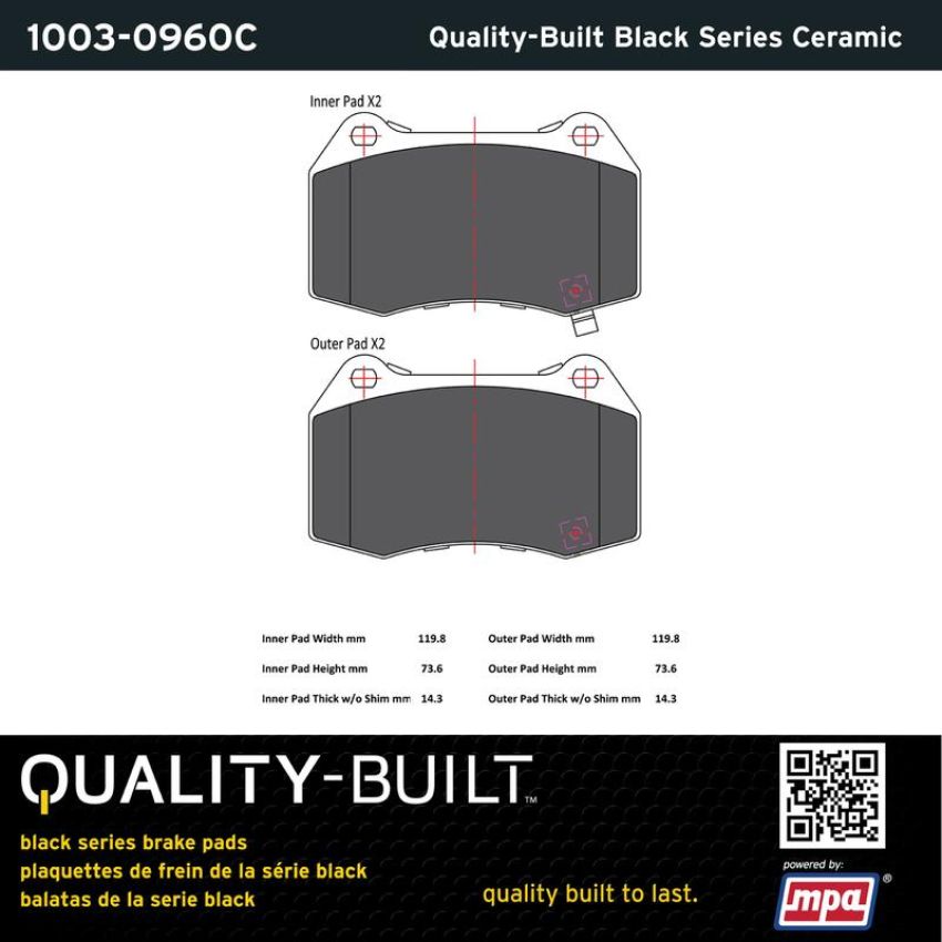 MPA 1003-0960C Quality-Built Black Series Ceramic Brake Pads w/ Hardware