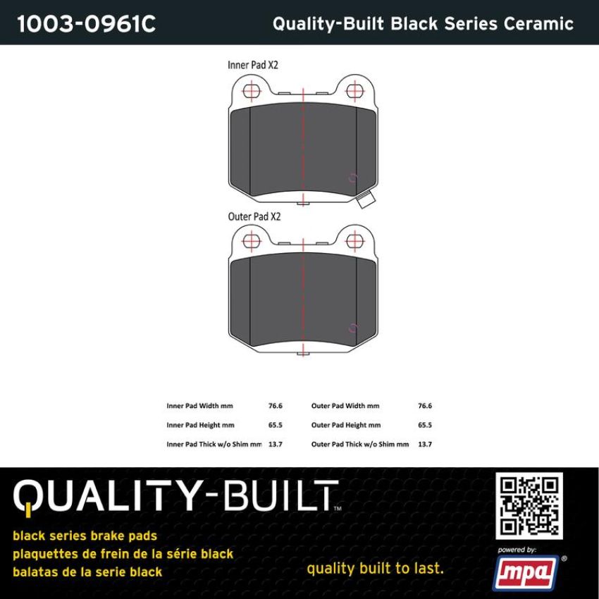 MPA 1003-0961C Quality-Built Black Series Ceramic Brake Pads w/ Hardware