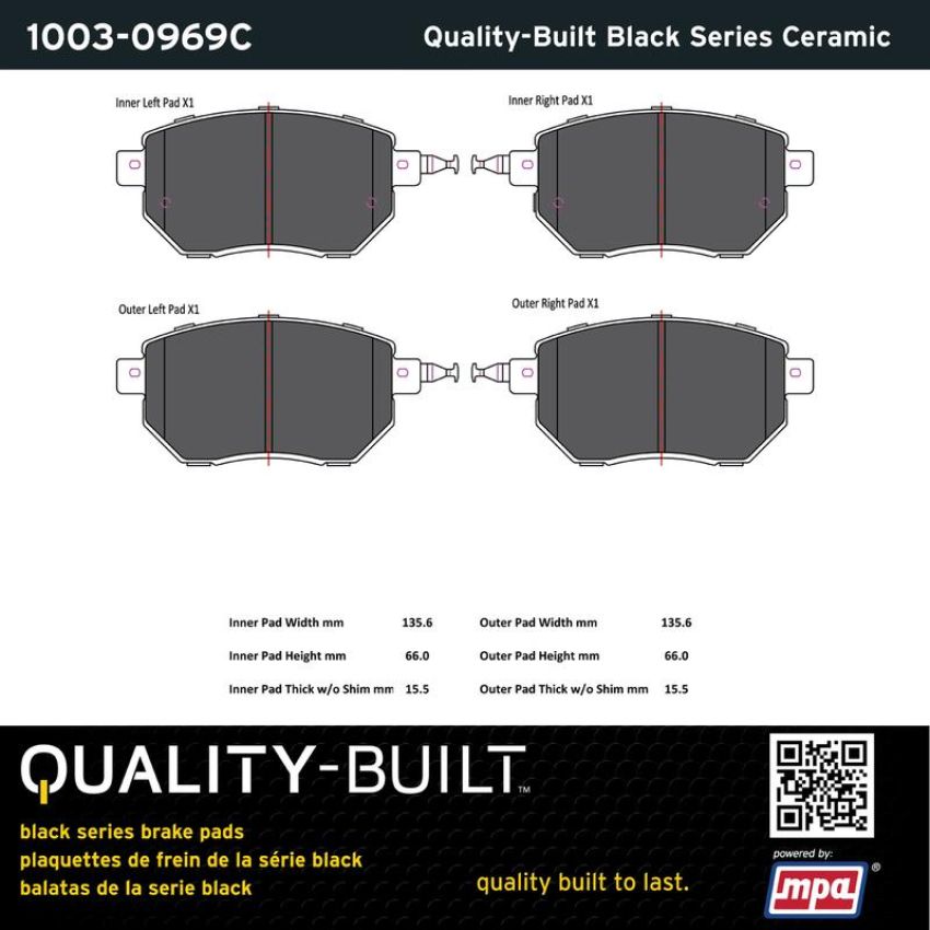 MPA 1003-0969C Quality-Built Black Series Ceramic Brake Pads w/ Hardware