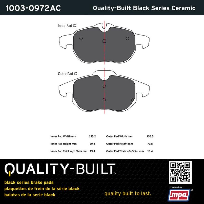 MPA 1003-0972AC Quality-Built Black Series Ceramic Brake Pads w/ Hardware