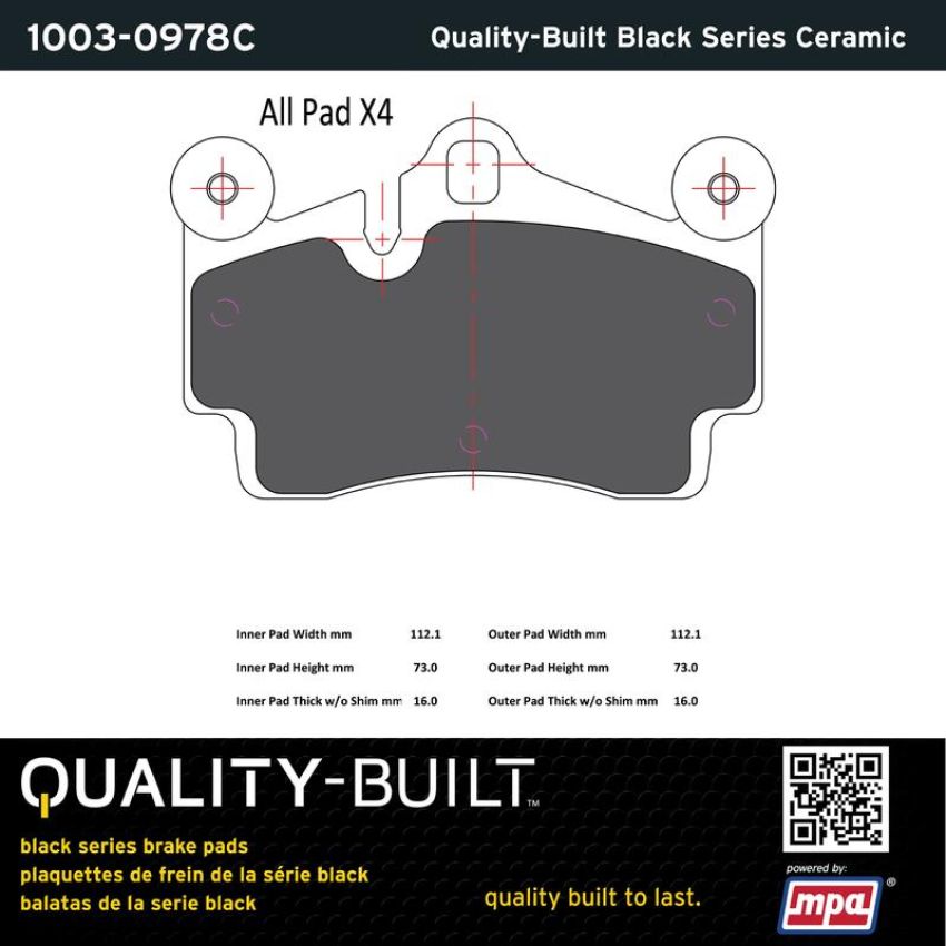 MPA 1003-0978C Quality-Built Black Series Ceramic Brake Pads w/ Hardware