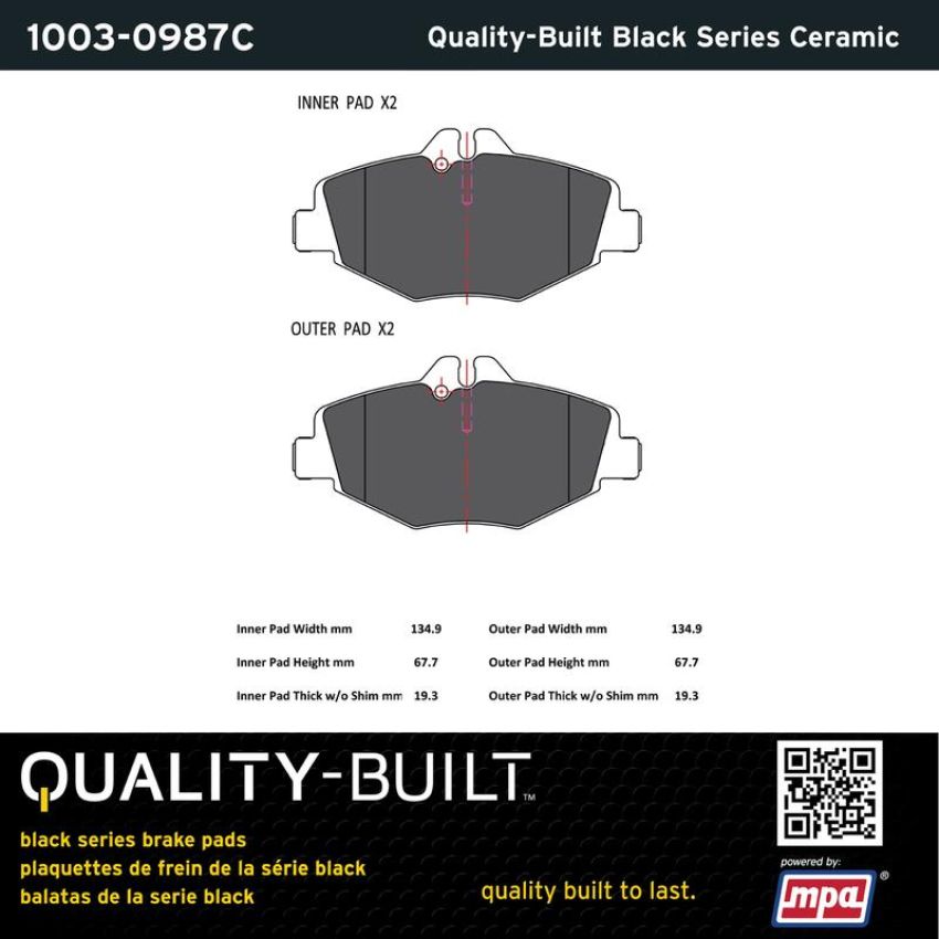 MPA 1003-0987C Quality-Built Black Series Ceramic Brake Pads w/ Hardware