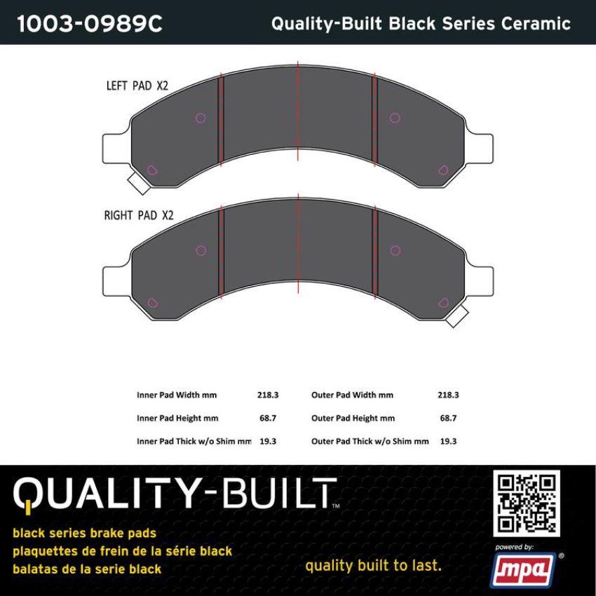 MPA 1003-0989C Quality-Built Black Series Ceramic Brake Pads w/ Hardware