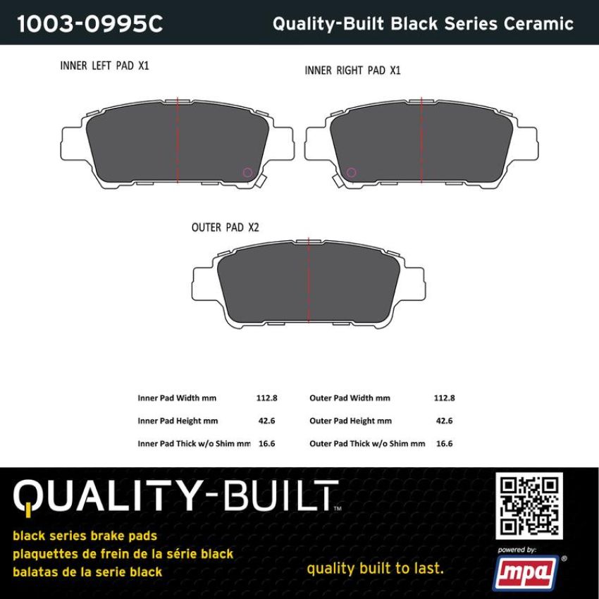 MPA 1003-0995C Quality-Built Black Series Ceramic Brake Pads w/ Hardware