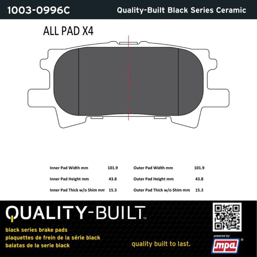 MPA 1003-0996C Quality-Built Black Series Ceramic Brake Pads w/ Hardware