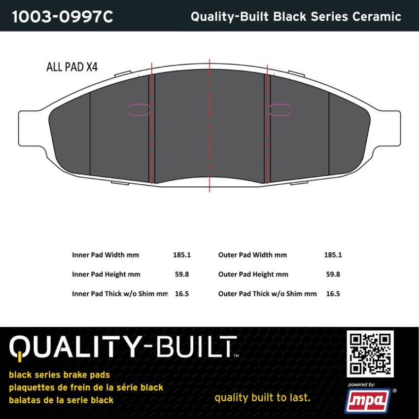 MPA 1003-0997C Quality-Built Black Series Ceramic Brake Pads w/ Hardware