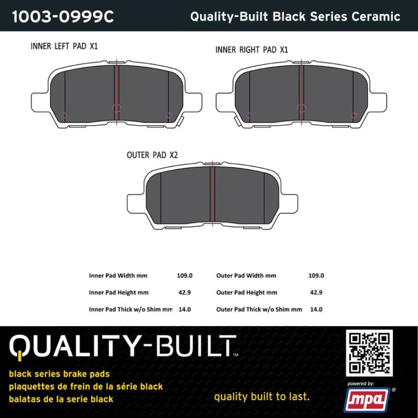 MPA 1003-0999C Quality-Built Black Series Ceramic Brake Pads w/ Hardware