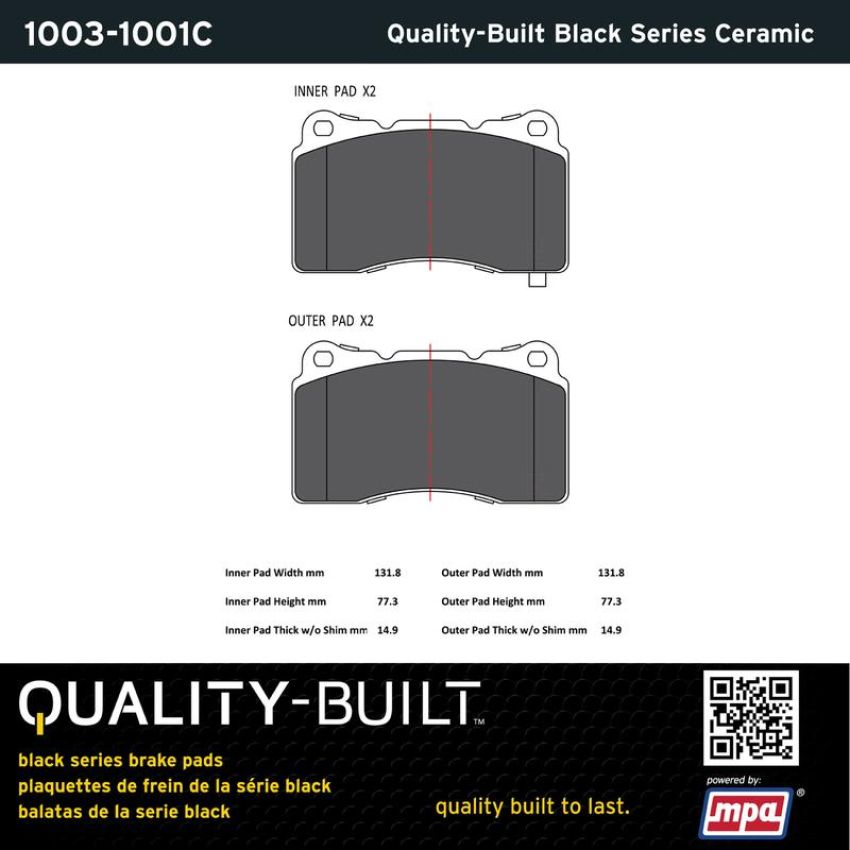 MPA 1003-1001C Quality-Built Black Series Ceramic Brake Pads