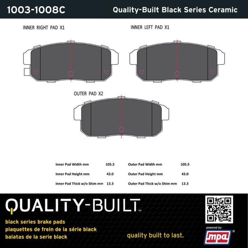 MPA 1003-1008C Quality-Built Black Series Ceramic Brake Pads w/ Hardware