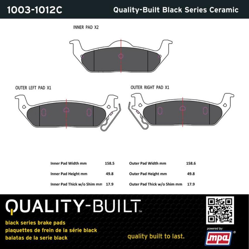 MPA 1003-1012C Quality-Built Black Series Ceramic Brake Pads w/ Hardware