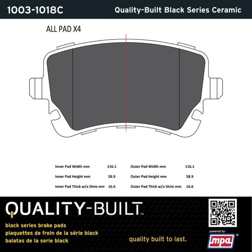 MPA 1003-1018C Quality-Built Black Series Ceramic Brake Pads w/ Hardware