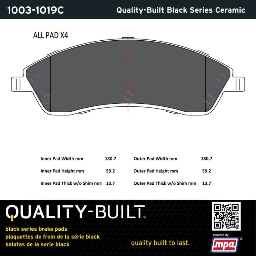 MPA 1003-1019C Quality-Built Black Series Ceramic Brake Pads w/ Hardware