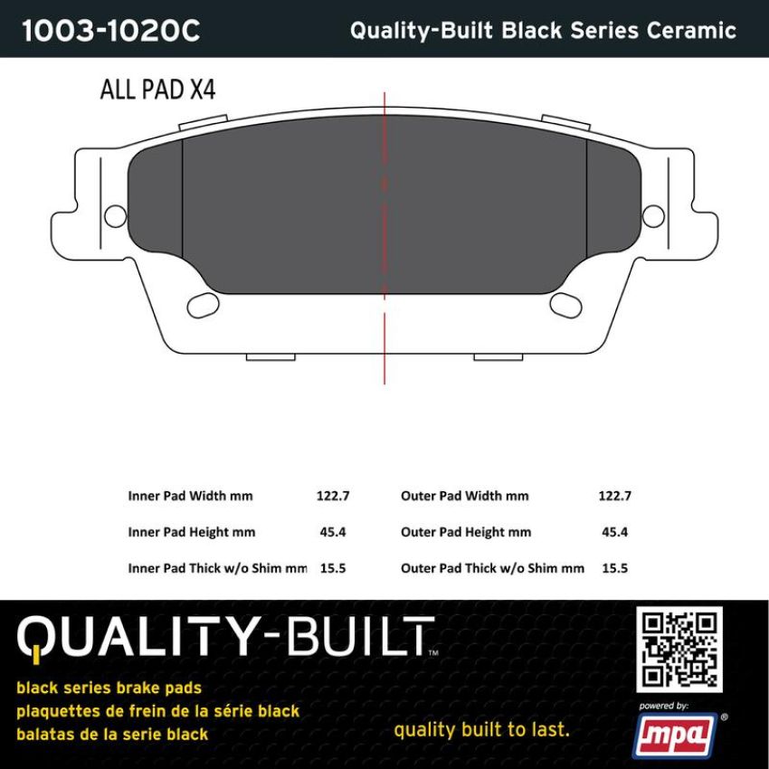 MPA 1003-1020C Quality-Built Black Series Ceramic Brake Pads w/ Hardware