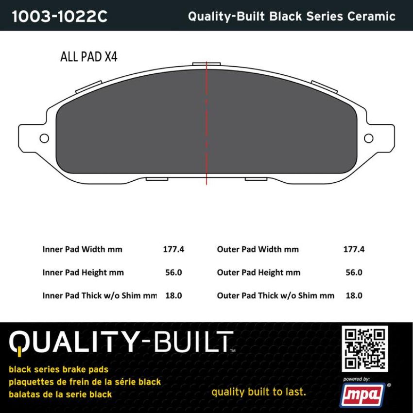 MPA 1003-1022C Quality-Built Black Series Ceramic Brake Pads w/ Hardware