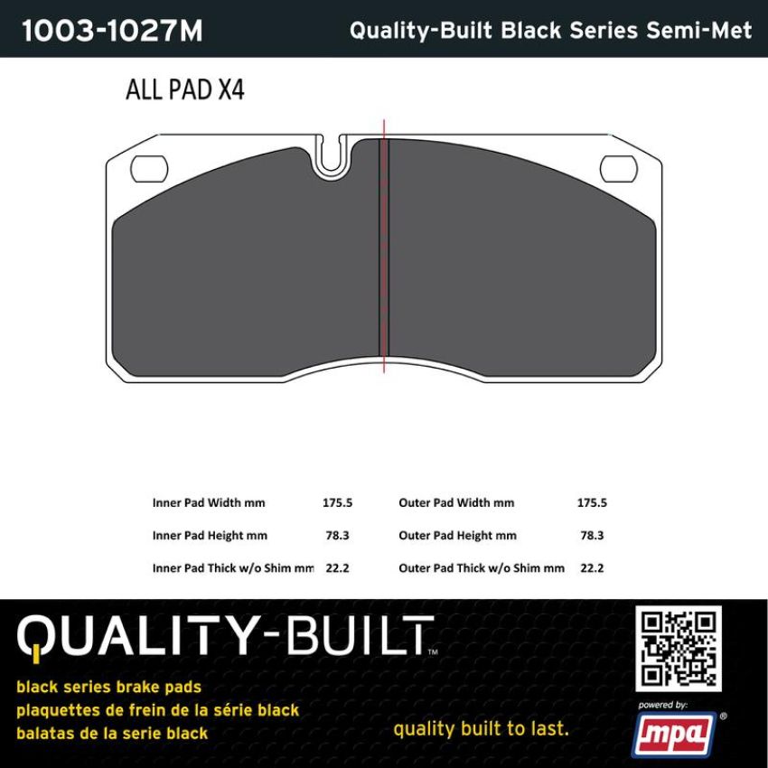 MPA 1003-1027M Quality-Built Black Series Semi-Metallic Brake Pads