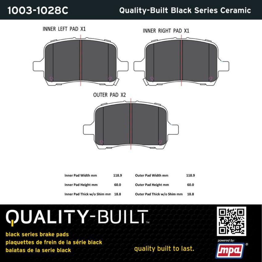 MPA 1003-1028C Quality-Built Black Series Ceramic Brake Pads w/ Hardware