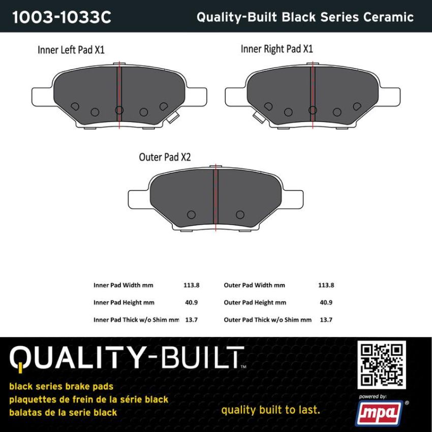MPA 1003-1033C Quality-Built Black Series Ceramic Brake Pads w/ Hardware