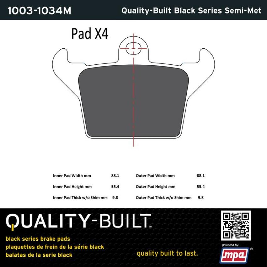 MPA 1003-1034M Quality-Built Black Series Semi-Metallic Brake Pads