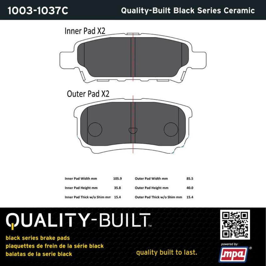 MPA 1003-1037C Quality-Built Black Series Ceramic Brake Pads w/ Hardware