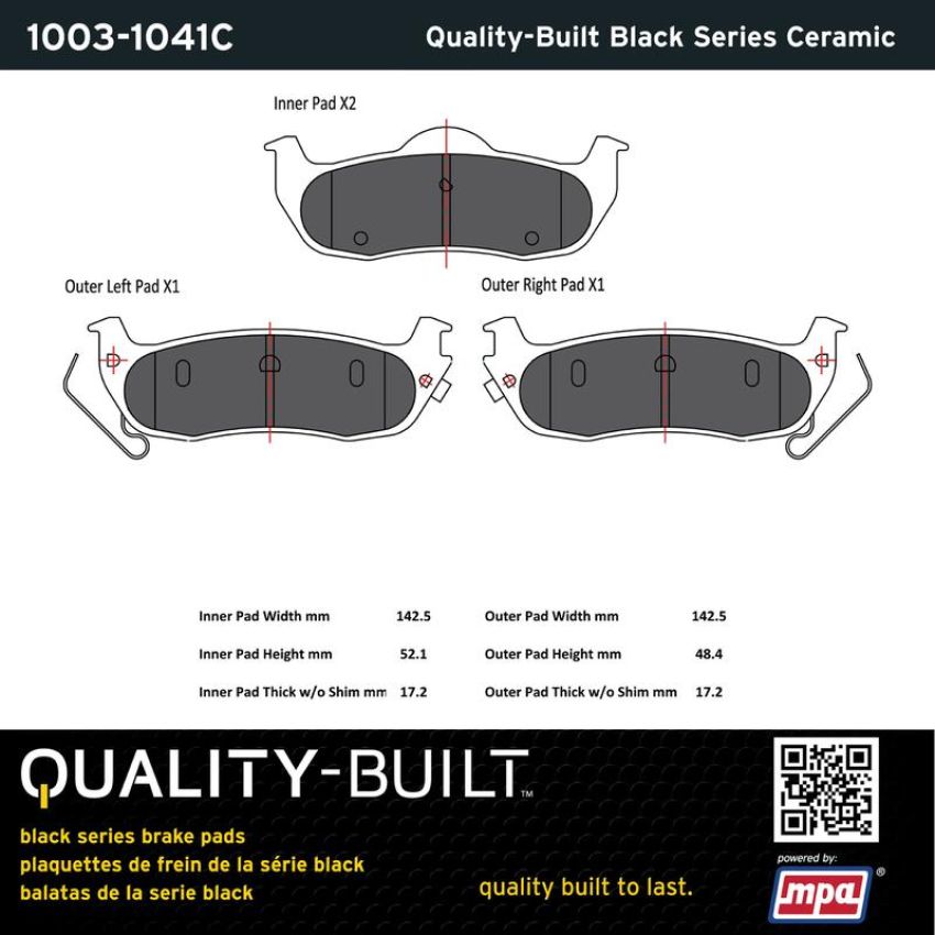 MPA 1003-1041C Quality-Built Black Series Ceramic Brake Pads w/ Hardware