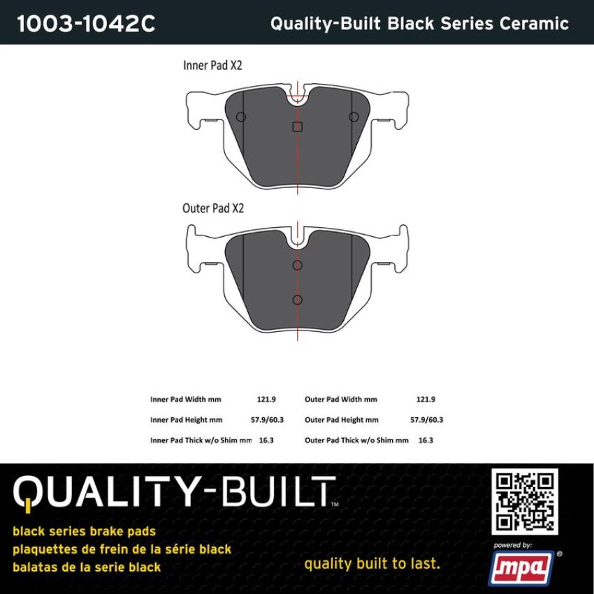 MPA 1003-1042C Quality-Built Black Series Ceramic Brake Pads w/ Hardware