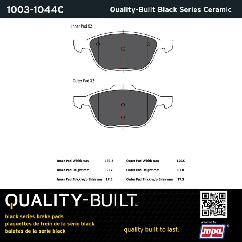 MPA 1003-1044C Quality-Built Black Series Ceramic Brake Pads w/ Hardware