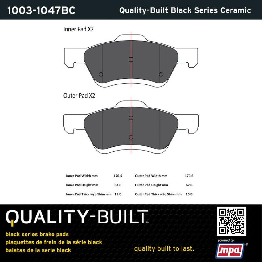 MPA 1003-1047BC Quality-Built Black Series Ceramic Brake Pads w/ Hardware