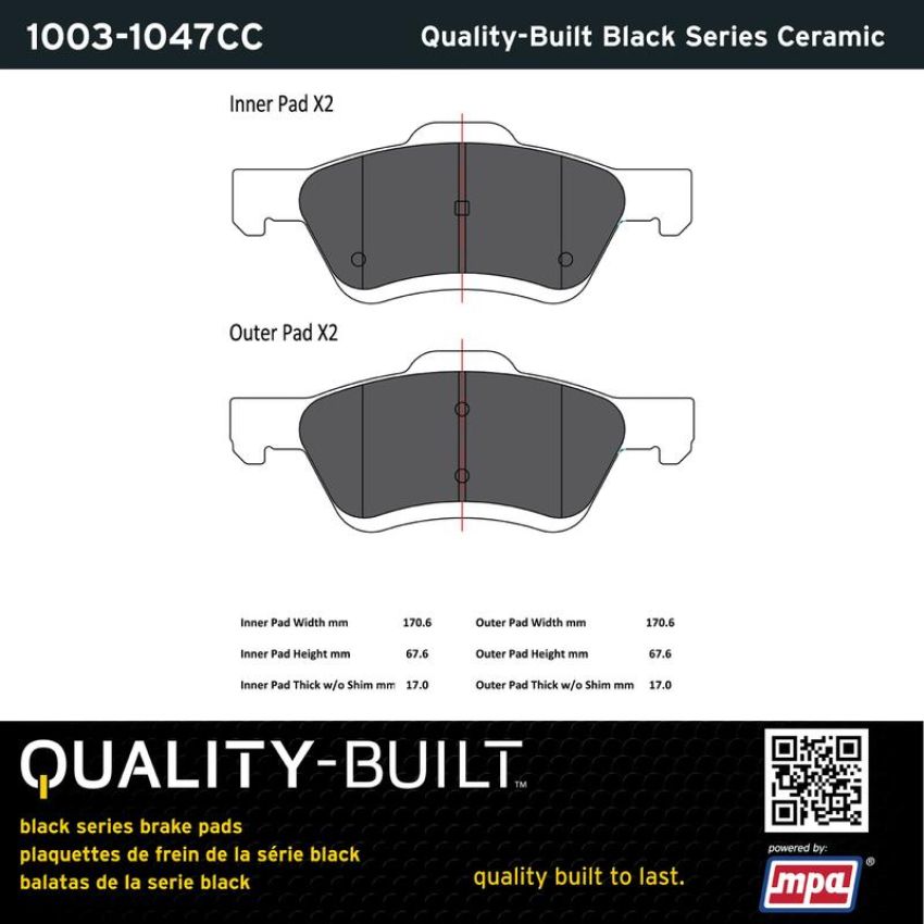MPA 1003-1047CC Quality-Built Black Series Ceramic Brake Pads w/ Hardware