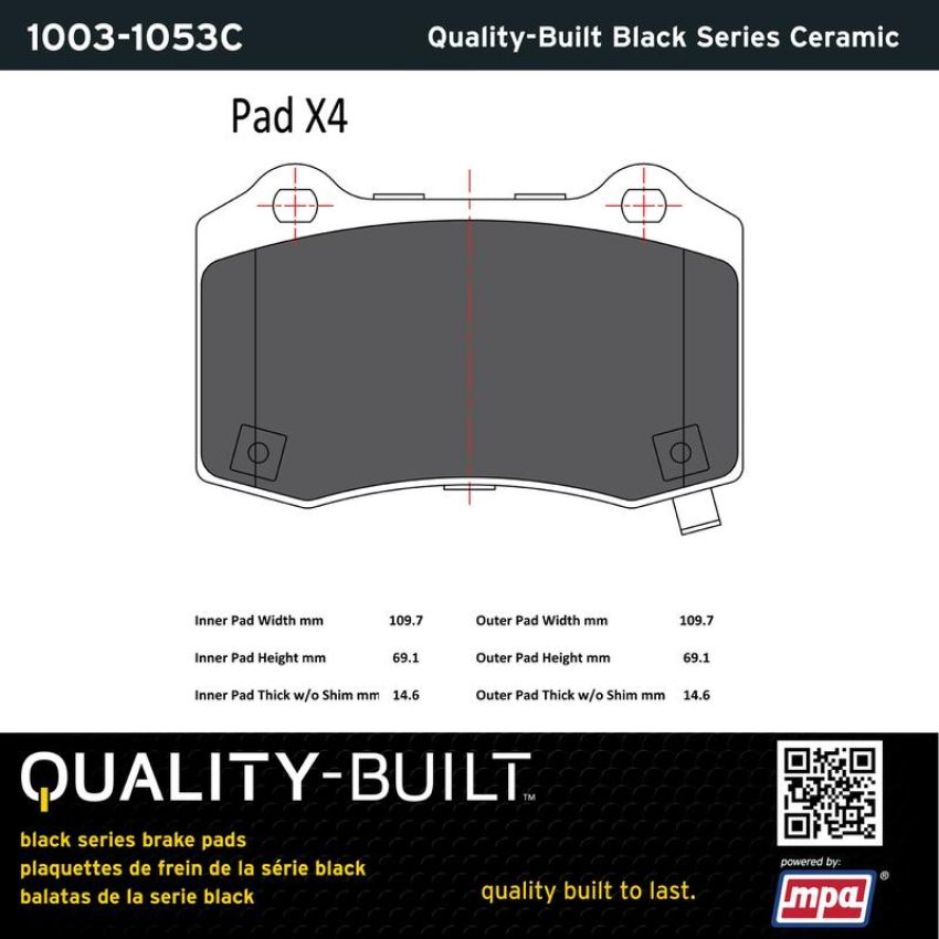 MPA 1003-1053C Quality-Built Black Series Ceramic Brake Pads w/ Hardware
