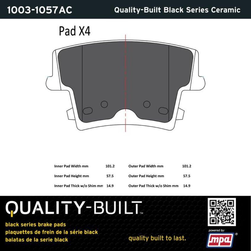 MPA 1003-1057AC Quality-Built Black Series Ceramic Brake Pads w/ Hardware