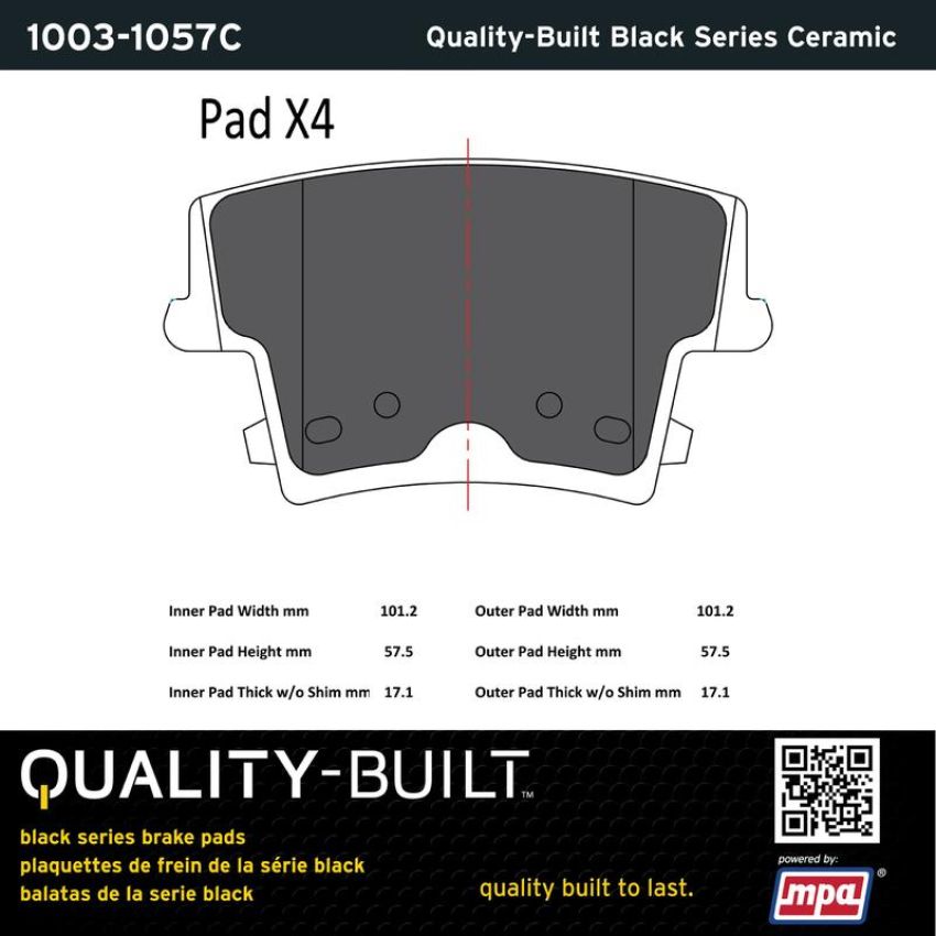 MPA 1003-1057C Quality-Built Black Series Ceramic Brake Pads w/ Hardware