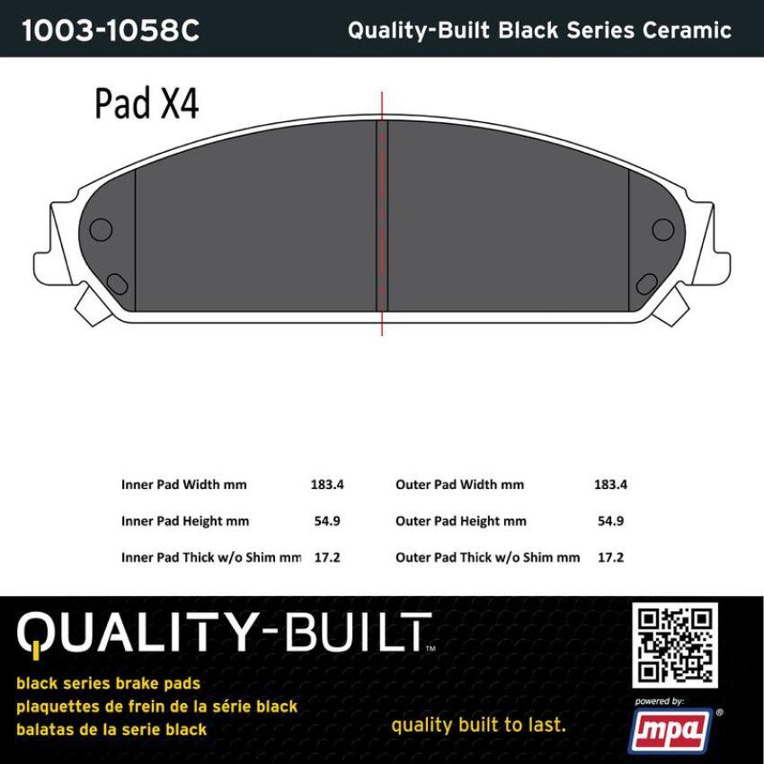 MPA 1003-1058C Quality-Built Black Series Ceramic Brake Pads w/ Hardware