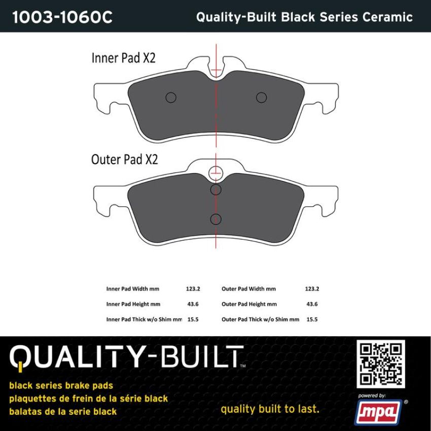 MPA 1003-1060C Quality-Built Black Series Ceramic Brake Pads w/ Hardware
